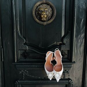 Amina Muaddi White Leather sling backs